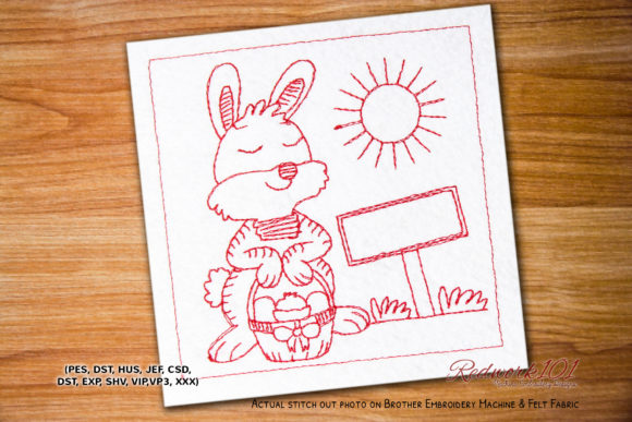 Easter Rabbit with Egg Redwork