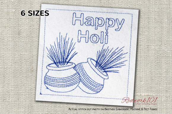 Holi Colorful Pots Redwork