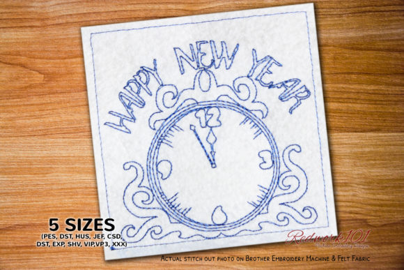 Vintage New Year Clock Redwork